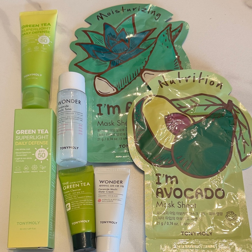 TONYMOLY Skincare Set w/2 Sheet Masks, Toner, Foam Cleanser, Water Cream, SPF- 6